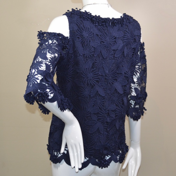 🆕🏷️ Kobi Halperin Tinley Cold Shoulder Midnight Blue Top - Picture 11 of 14